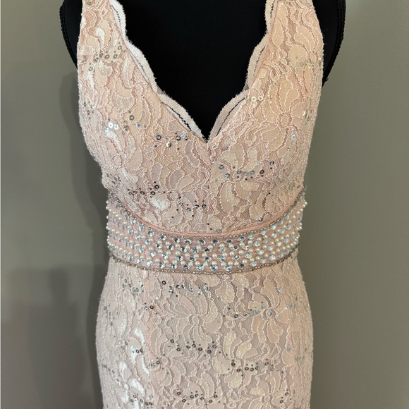 My Michelle Blush Lace Prom Dress - Picture 2 of 4